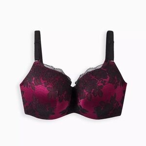 Torrid Curve Bra Womens Size 40DDD Red Black Lace Balconette Lightly Lined